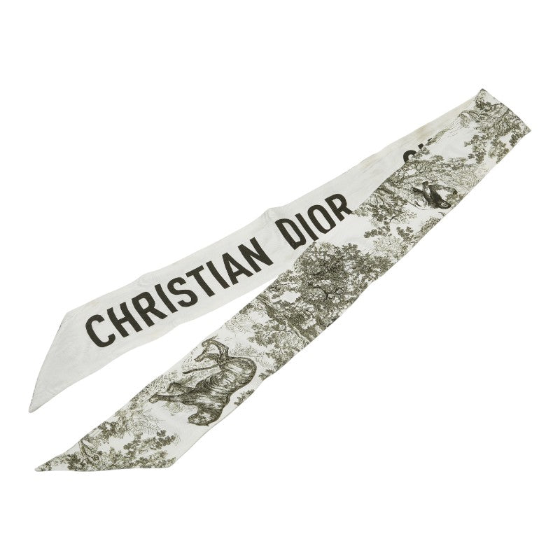 ディオール ミッツァ トワル ドゥ ジュイ スカーフ ホワイト カーキ シルク レディース Dior 【中古】