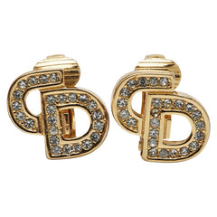 ディオール CDロゴ ラインストーン イヤリング ゴールド メッキ レディース Dior 【中古】