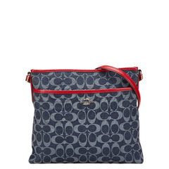 コーチ シグネチャー ショルダーバッグ ブルー レッド デニム レザー レディース COACH 【中古】
