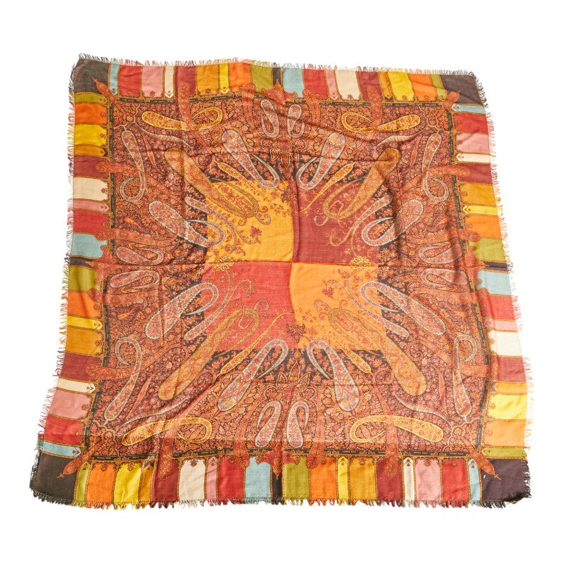 エルメス ペイズリー ストール マルチカラー カシミヤ シルク レディース HERMES 【中古】