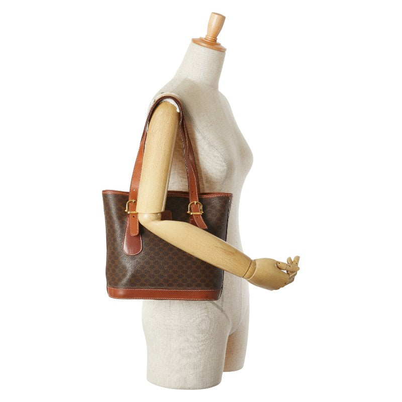 セリーヌ マカダム トートバッグ ハンドバッグ ブラウン PVC レザー レディース CELINE 【中古】