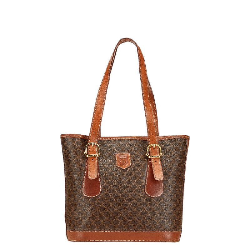 セリーヌ マカダム トートバッグ ハンドバッグ ブラウン PVC レザー レディース CELINE 【中古】
