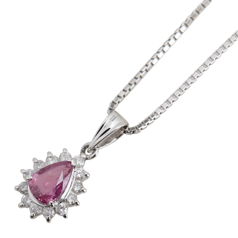 Pt850 プラチナ ピンクサファイア0.77ct ダイヤ0.25ct 雫 モチーフ ペンダントネックレス レディース 【中古】