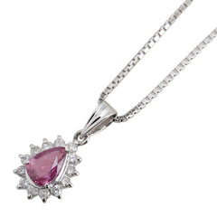 Pt850 プラチナ ピンクサファイア0.77ct ダイヤ0.25ct 雫 モチーフ ペンダントネックレス レディース 【中古】