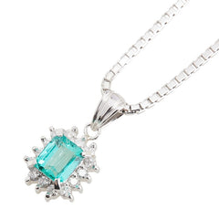 Pt900 プラチナ Pt850 プラチナ エメラルド0.52ct ダイヤ0.17ct ベネチアンチェーン ペンダントネックレス レディース 【中古】