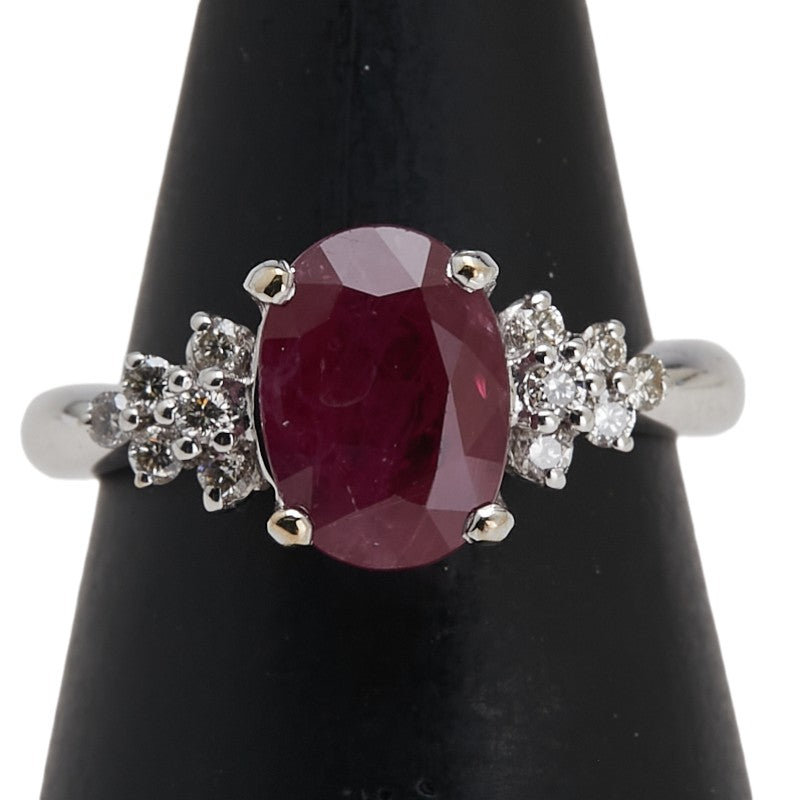 K18WG ホワイトゴールド ルビー2.51ct ダイヤ0.16ct リング 指輪 レディース 10号 【中古】