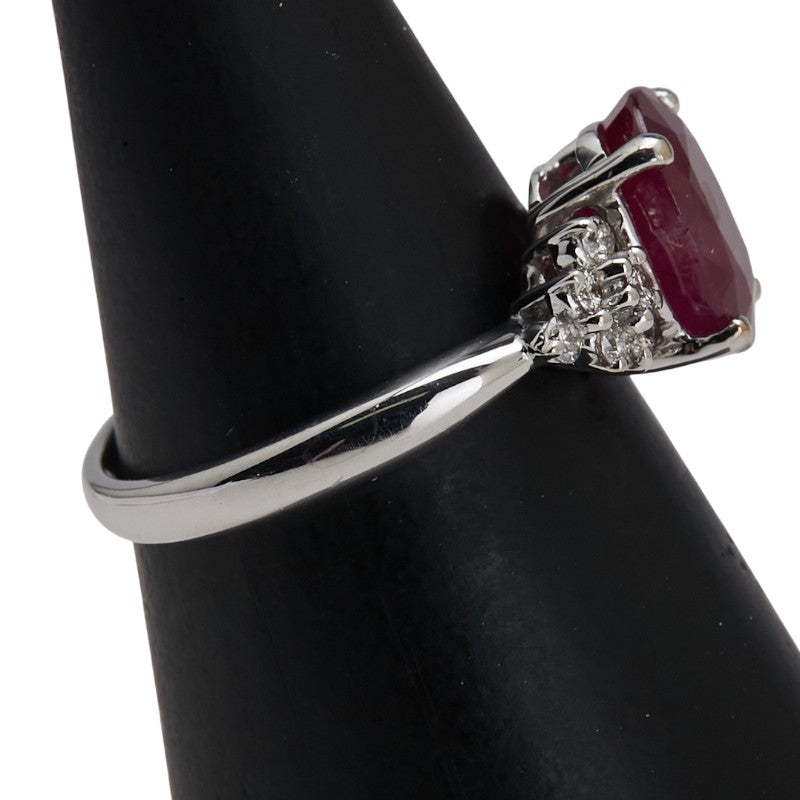 K18WG ホワイトゴールド ルビー2.51ct ダイヤ0.16ct リング 指輪 レディース 10号 【中古】