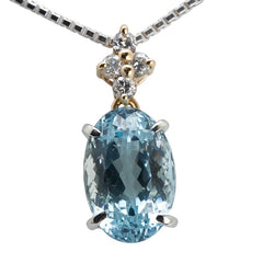 Pt900 プラチナ Pt850 プラチナ K18YG イエローゴールド コンビ アクアマリン4.70ct ダイヤ0.17ct ペンダントネックレス レディース 【中古】