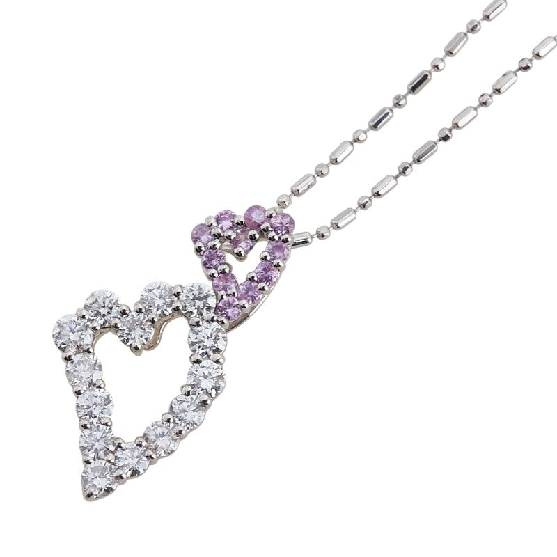 Pt900 プラチナ Pt850 プラチナ ダイヤ0.89ct ピンクサファイア0.25ct ハート モチーフ ペンダントネックレス レディース 【中古】