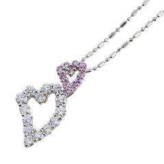 Pt900 プラチナ Pt850 プラチナ ダイヤ0.89ct ピンクサファイア0.25ct ハート モチーフ ペンダントネックレス レディース 【中古】