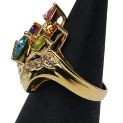 K18YG イエローゴールド 色石 ダイヤ0.18ct リング 指輪 レディース 9.5号 【中古】