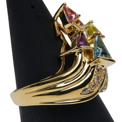 K18YG イエローゴールド 色石 ダイヤ0.18ct リング 指輪 レディース 9.5号 【中古】