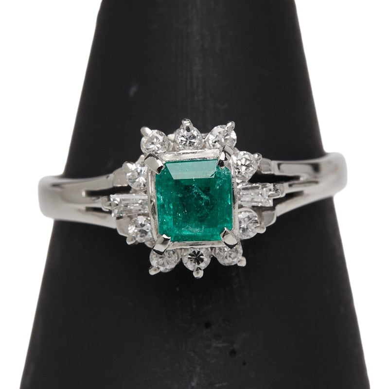 Pt900 プラチナ エメラルド0.43ct ダイヤ0.23ct リング 指輪 レディース 11号 【中古】