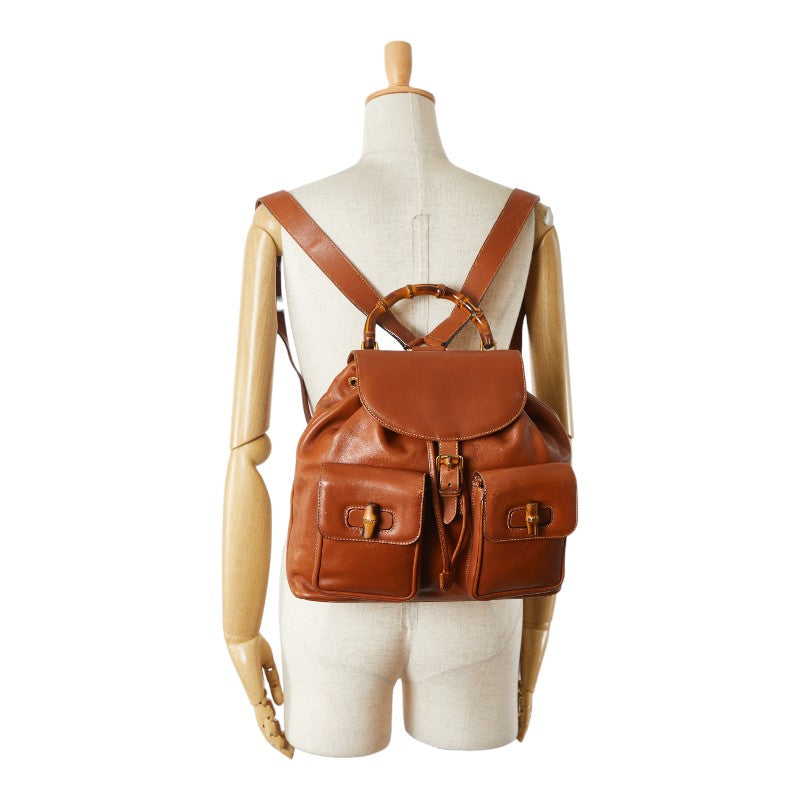 グッチ バンブー リュック バックパック 003 2058 0016 ブラウン レザー レディース GUCCI 【中古】