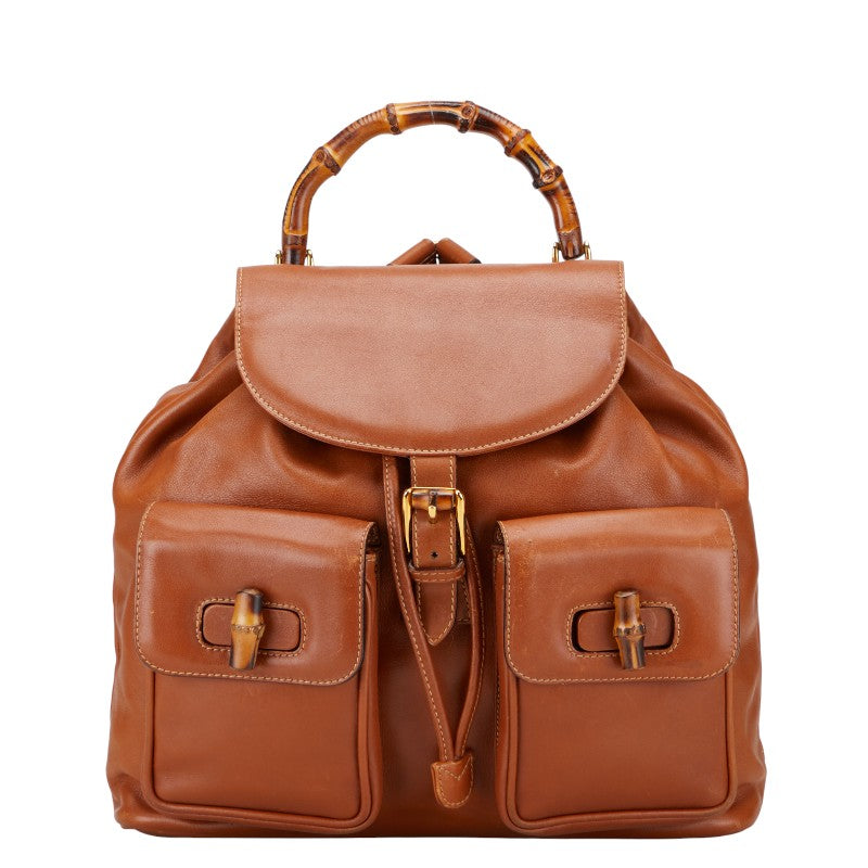 グッチ バンブー リュック バックパック 003 2058 0016 ブラウン レザー レディース GUCCI 【中古】