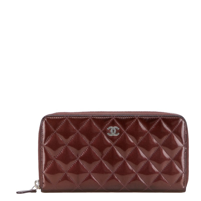 シャネル マトラッセ ココマーク ラウンドファスナー 長財布 パープル エナメル レディース CHANEL 【中古】