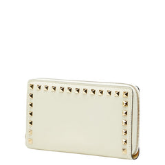 ヴァレンティノ ロックスタッズ ラウンドファスナー 長財布 ホワイト レザー レディース VALENTINO 【中古】