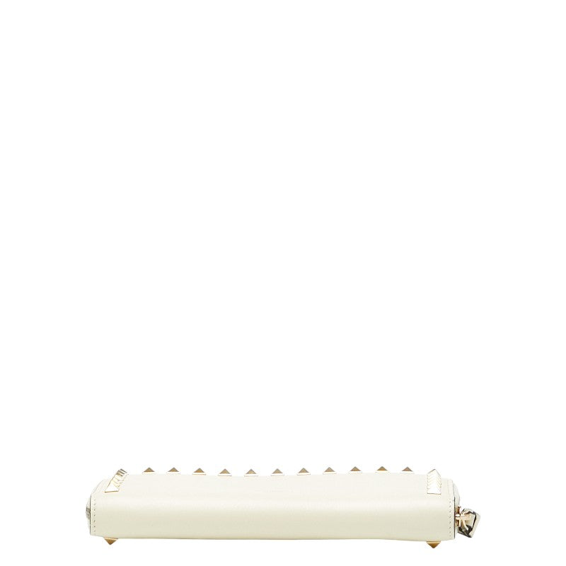 ヴァレンティノ ロックスタッズ ラウンドファスナー 長財布 ホワイト レザー レディース VALENTINO 【中古】