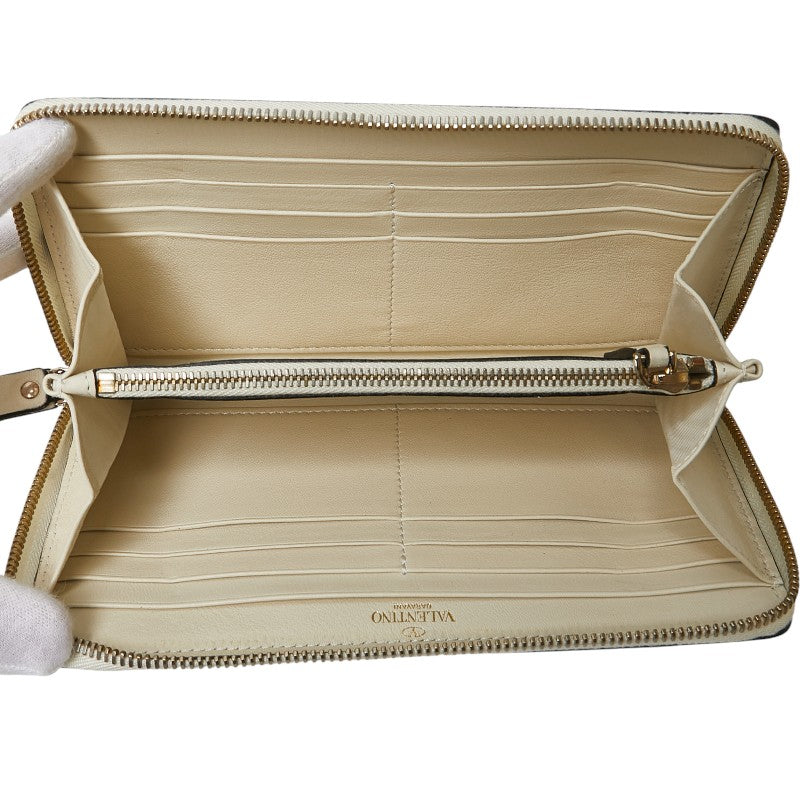 ヴァレンティノ ロックスタッズ ラウンドファスナー 長財布 ホワイト レザー レディース VALENTINO 【中古】