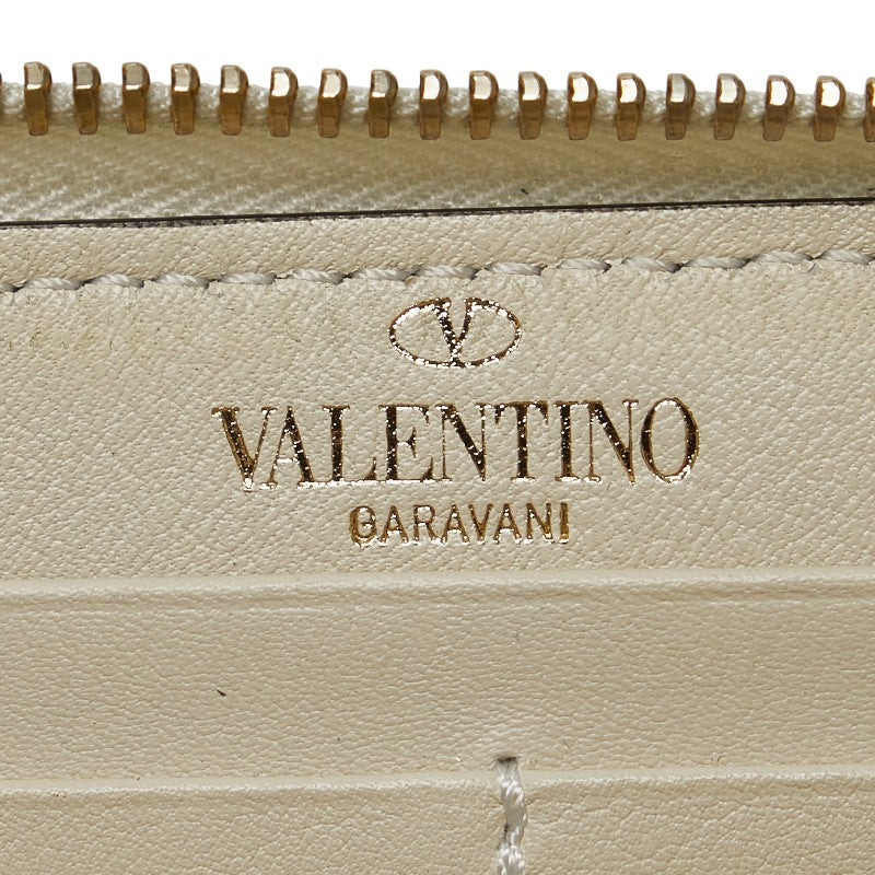 ヴァレンティノ ロックスタッズ ラウンドファスナー 長財布 ホワイト レザー レディース VALENTINO 【中古】