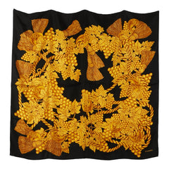 シャネル 葡萄 ココマーク タッセル モチーフ スカーフ ブラック ゴールド シルク レディース CHANEL 【中古】