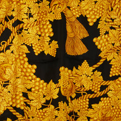 シャネル 葡萄 ココマーク タッセル モチーフ スカーフ ブラック ゴールド シルク レディース CHANEL 【中古】