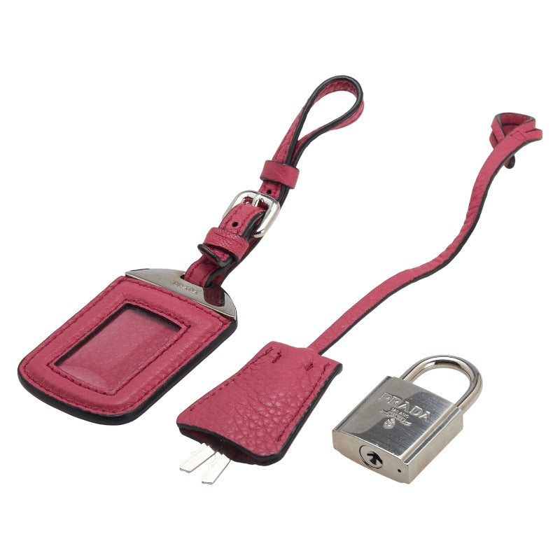 プラダ ショルダーストラップ ネームタグ クロシェット 鍵 パドロック セット ピンク レザー レディース PRADA 【中古】