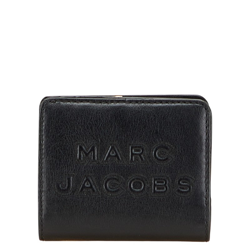 マークジェイコブス ロゴ 二つ折り財布 ブラック レザー レディース MARC JACOBS 【中古】