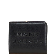 マークジェイコブス ロゴ 二つ折り財布 ブラック レザー レディース MARC JACOBS 【中古】