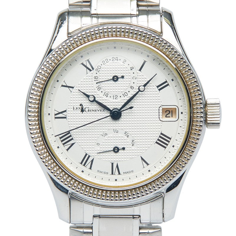 レ ジェネヴェ 腕時計 GMT パワーリザーブ 自動巻き シルバー文字盤 ステンレススチール メンズ 【中古】