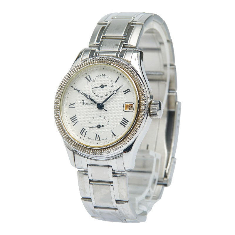 レ ジェネヴェ 腕時計 GMT パワーリザーブ 自動巻き シルバー文字盤 ステンレススチール メンズ 【中古】