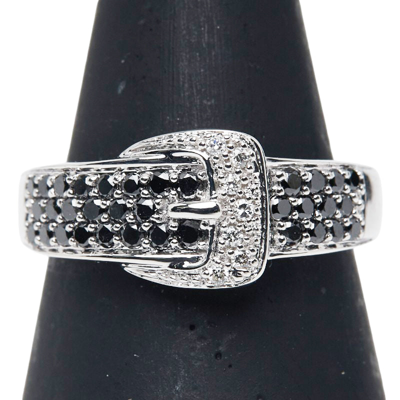 K18WG ホワイトゴールド ダイヤ0.50ct ベルト モチーフ リング 指輪 レディース 13号 【中古】