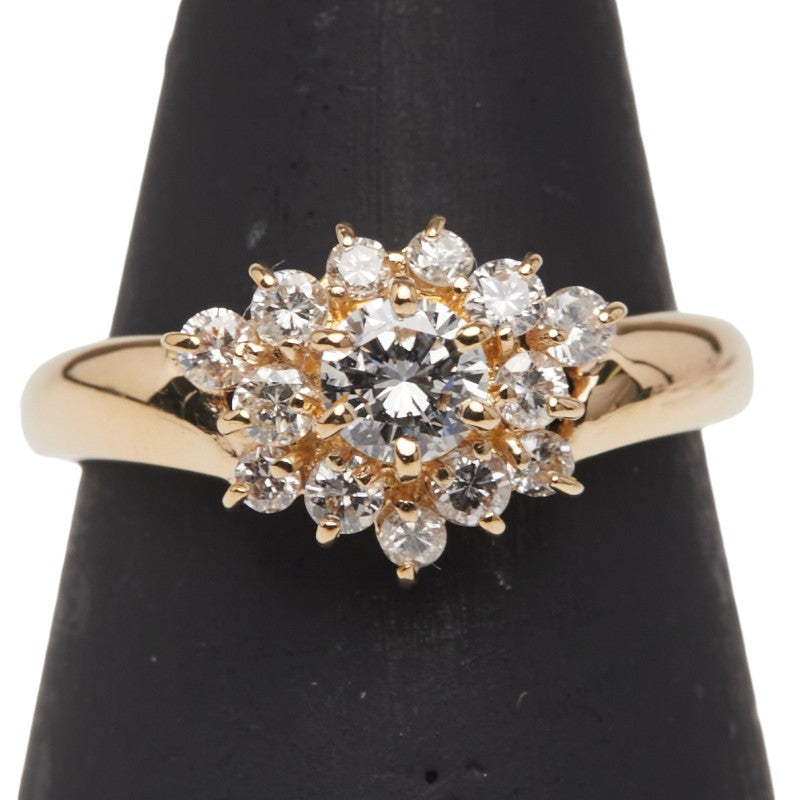 K18YG イエローゴールド ダイヤ0.35ct ダイヤ0.25ct フラワー 花 モチーフ リング 指輪 レディース 10.5号 【中古】