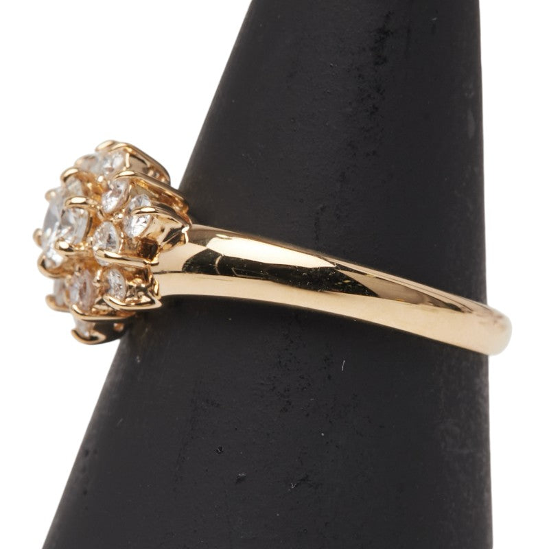 K18YG イエローゴールド ダイヤ0.35ct ダイヤ0.25ct フラワー 花 モチーフ リング 指輪 レディース 10.5号 【中古】