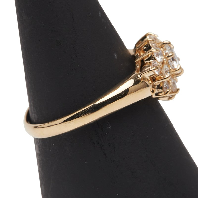 K18YG イエローゴールド ダイヤ0.35ct ダイヤ0.25ct フラワー 花 モチーフ リング 指輪 レディース 10.5号 【中古】