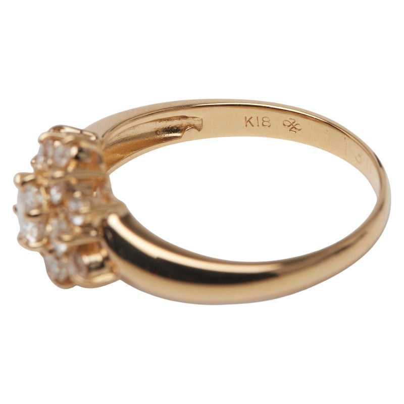 K18YG イエローゴールド ダイヤ0.35ct ダイヤ0.25ct フラワー 花 モチーフ リング 指輪 レディース 10.5号 【中古】