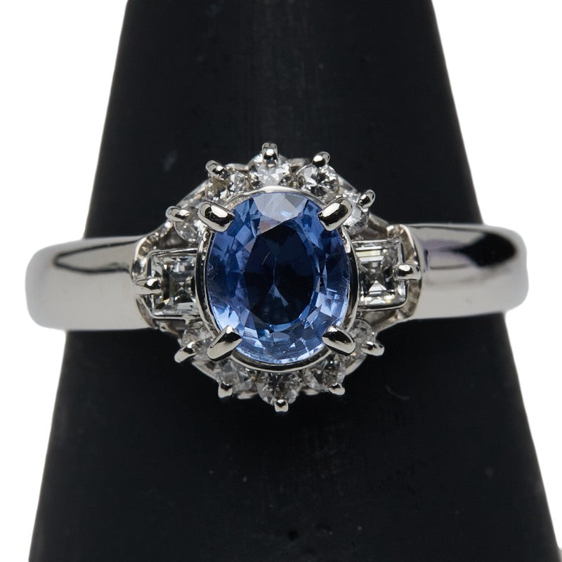 Pt850 プラチナ サファイア0.80ct ダイヤ0.27 リング 指輪 レディース 11号 【中古】