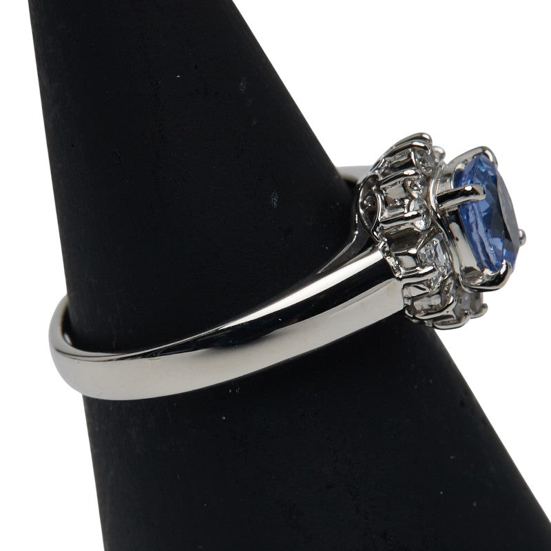 Pt850 プラチナ サファイア0.80ct ダイヤ0.27 リング 指輪 レディース 11号 【中古】
