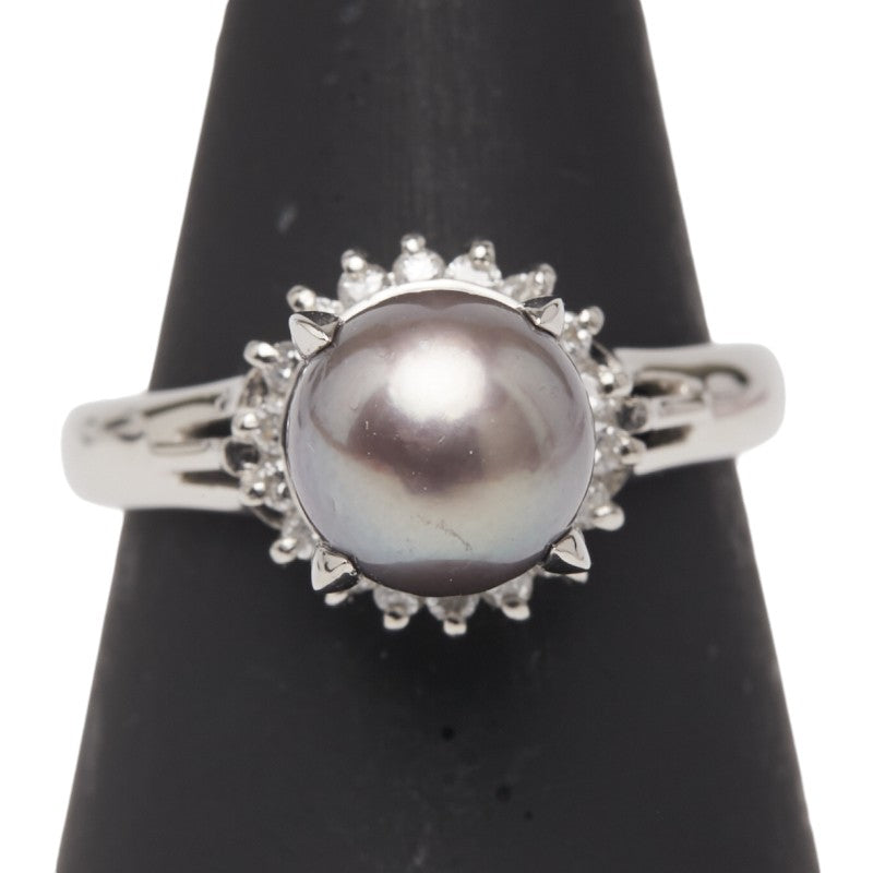 Pt850 プラチナ 黒蝶真珠8mm ダイヤ0.20ct リング 指輪 レディース 11.5号 【中古】
