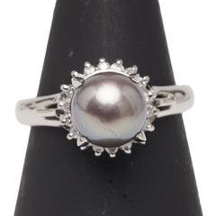 Pt850 プラチナ 黒蝶真珠8mm ダイヤ0.20ct リング 指輪 レディース 11.5号 【中古】