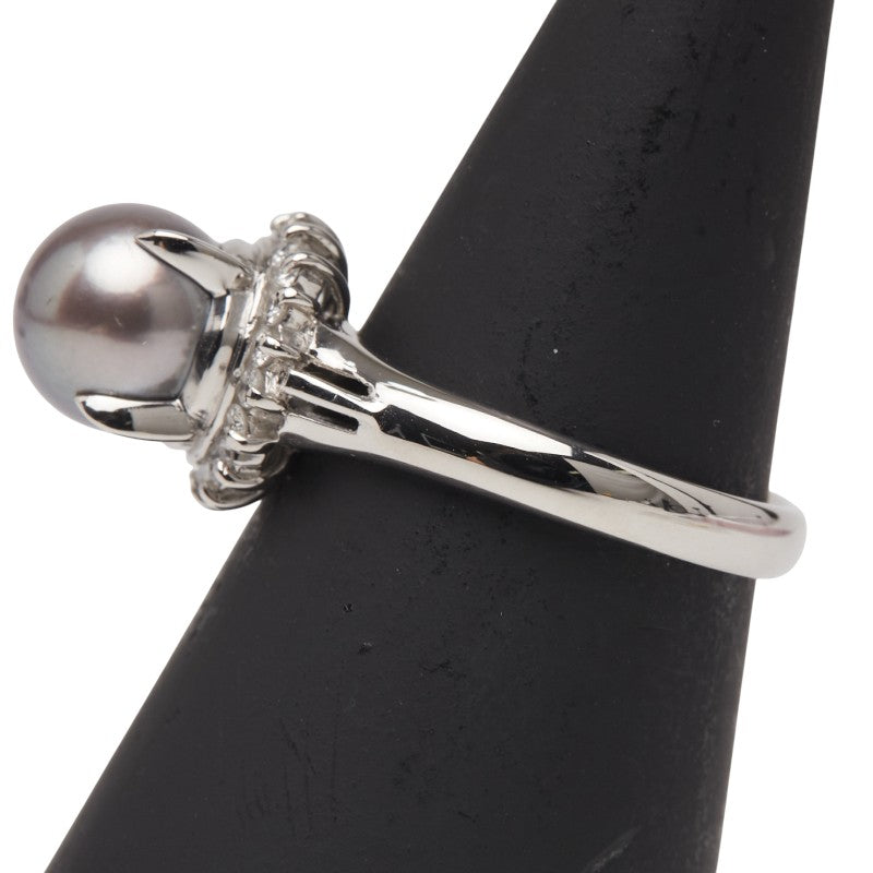 Pt850 プラチナ 黒蝶真珠8mm ダイヤ0.20ct リング 指輪 レディース 11.5号 【中古】