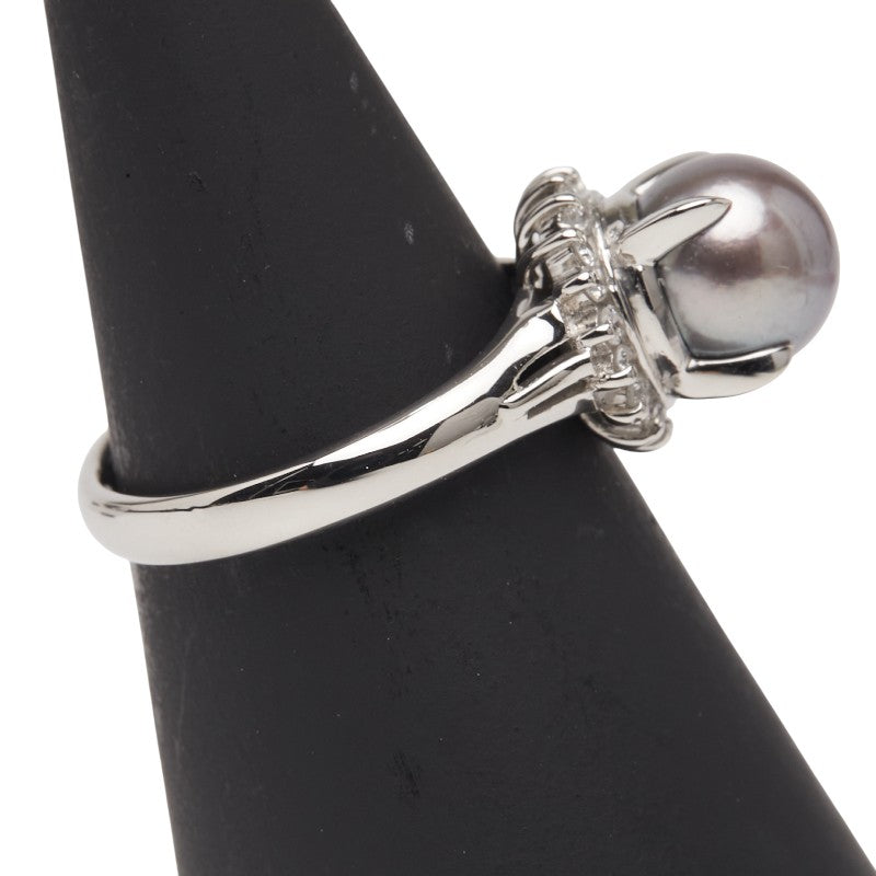 Pt850 プラチナ 黒蝶真珠8mm ダイヤ0.20ct リング 指輪 レディース 11.5号 【中古】