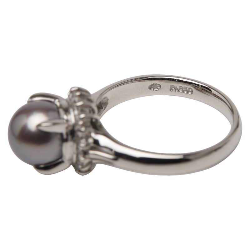 Pt850 プラチナ 黒蝶真珠8mm ダイヤ0.20ct リング 指輪 レディース 11.5号 【中古】