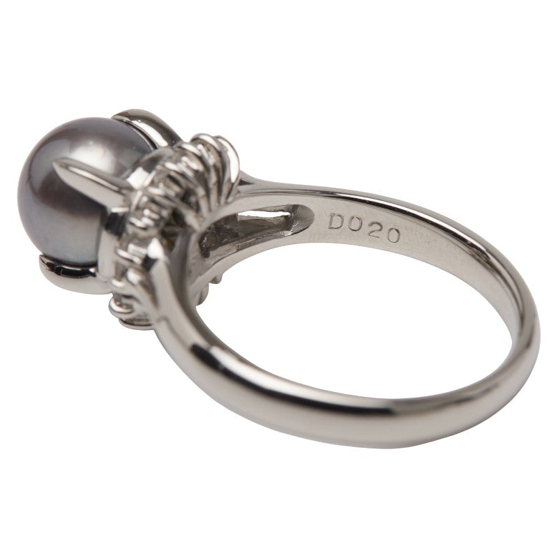 Pt850 プラチナ 黒蝶真珠8mm ダイヤ0.20ct リング 指輪 レディース 11.5号 【中古】