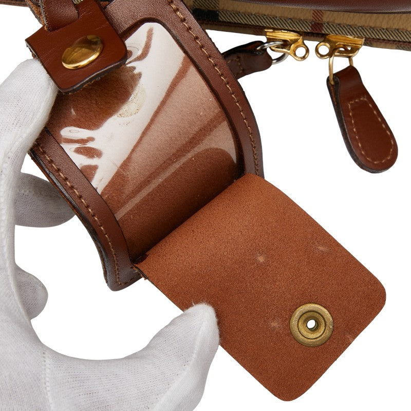 バーバリー ノバチェック シャドーホース キャリーバッグ ベージュ ブラウン PVC レザー レディース BURBERRY 【中古】
