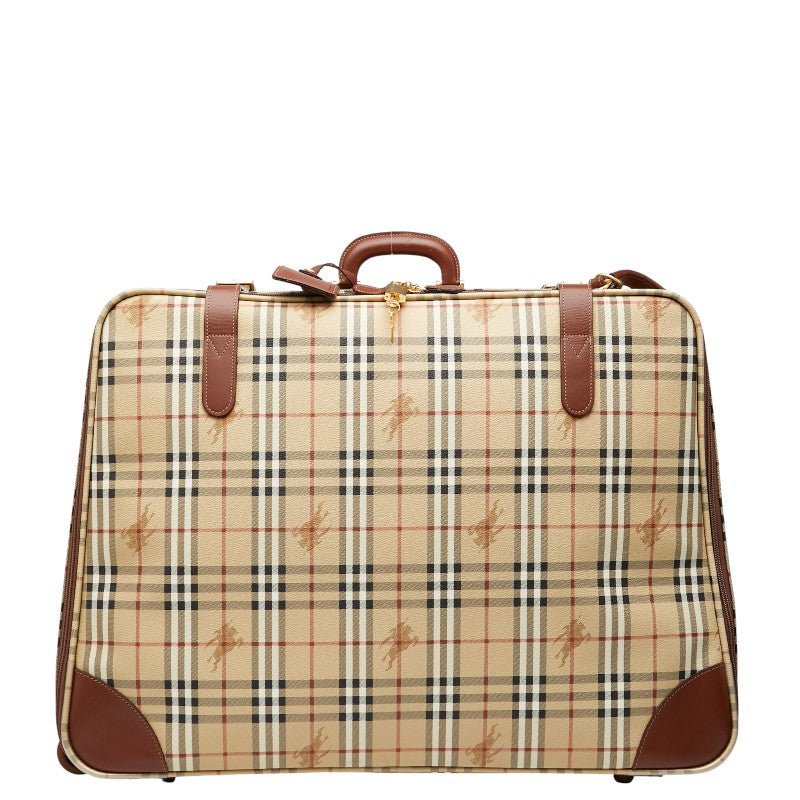 バーバリー ノバチェック シャドーホース キャリーバッグ ベージュ ブラウン PVC レザー レディース BURBERRY 【中古】