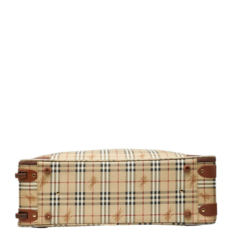 バーバリー ノバチェック シャドーホース キャリーバッグ ベージュ ブラウン PVC レザー レディース BURBERRY 【中古】