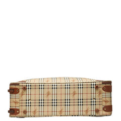 バーバリー ノバチェック シャドーホース キャリーバッグ ベージュ ブラウン PVC レザー レディース BURBERRY 【中古】