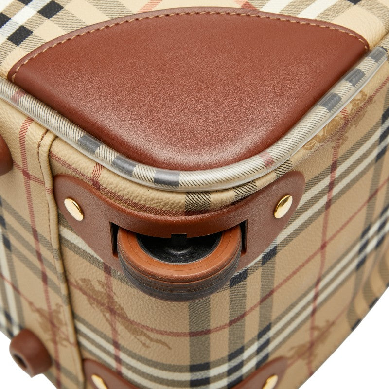 バーバリー ノバチェック シャドーホース キャリーバッグ ベージュ ブラウン PVC レザー レディース BURBERRY 【中古】