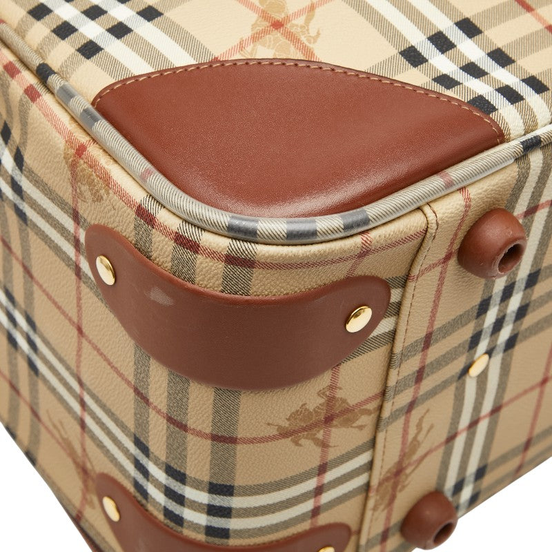 バーバリー ノバチェック シャドーホース キャリーバッグ ベージュ ブラウン PVC レザー レディース BURBERRY 【中古】